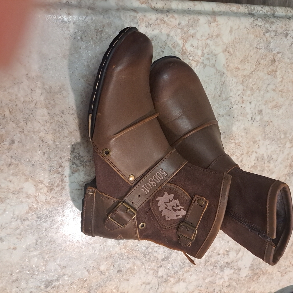 Otto Zone Genuine Leather Ankle Boots Motorcycle Biker Zip Up Boots 13 EUC